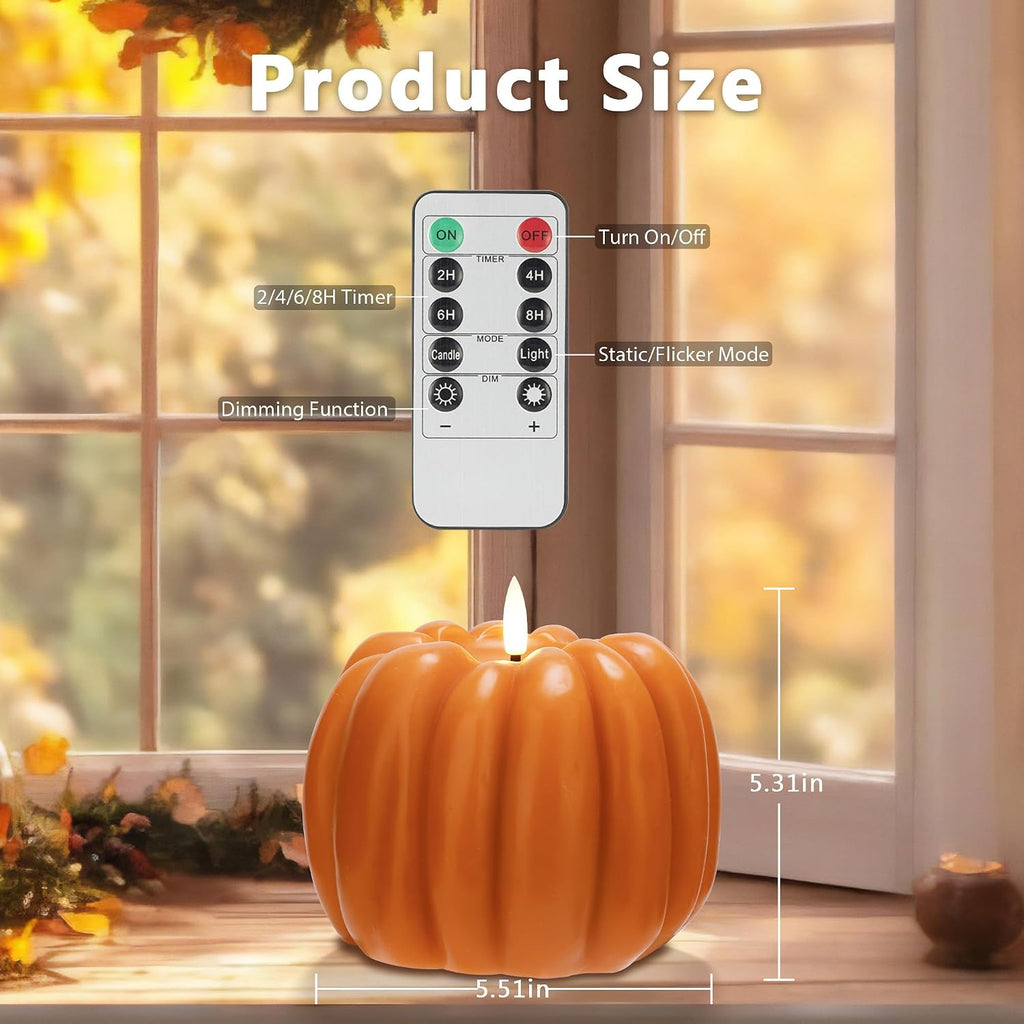 JOIONE Fall Flameless Orange Pumpkin Candle with Remote, Halloween Decor