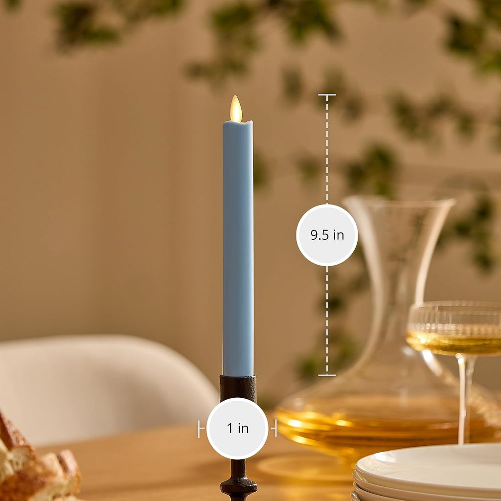 Luminara Flameless Candle Taper (1" x 9.5") Melted Top Real Wax Unscented Remote Ready Timer (Airy Blue)