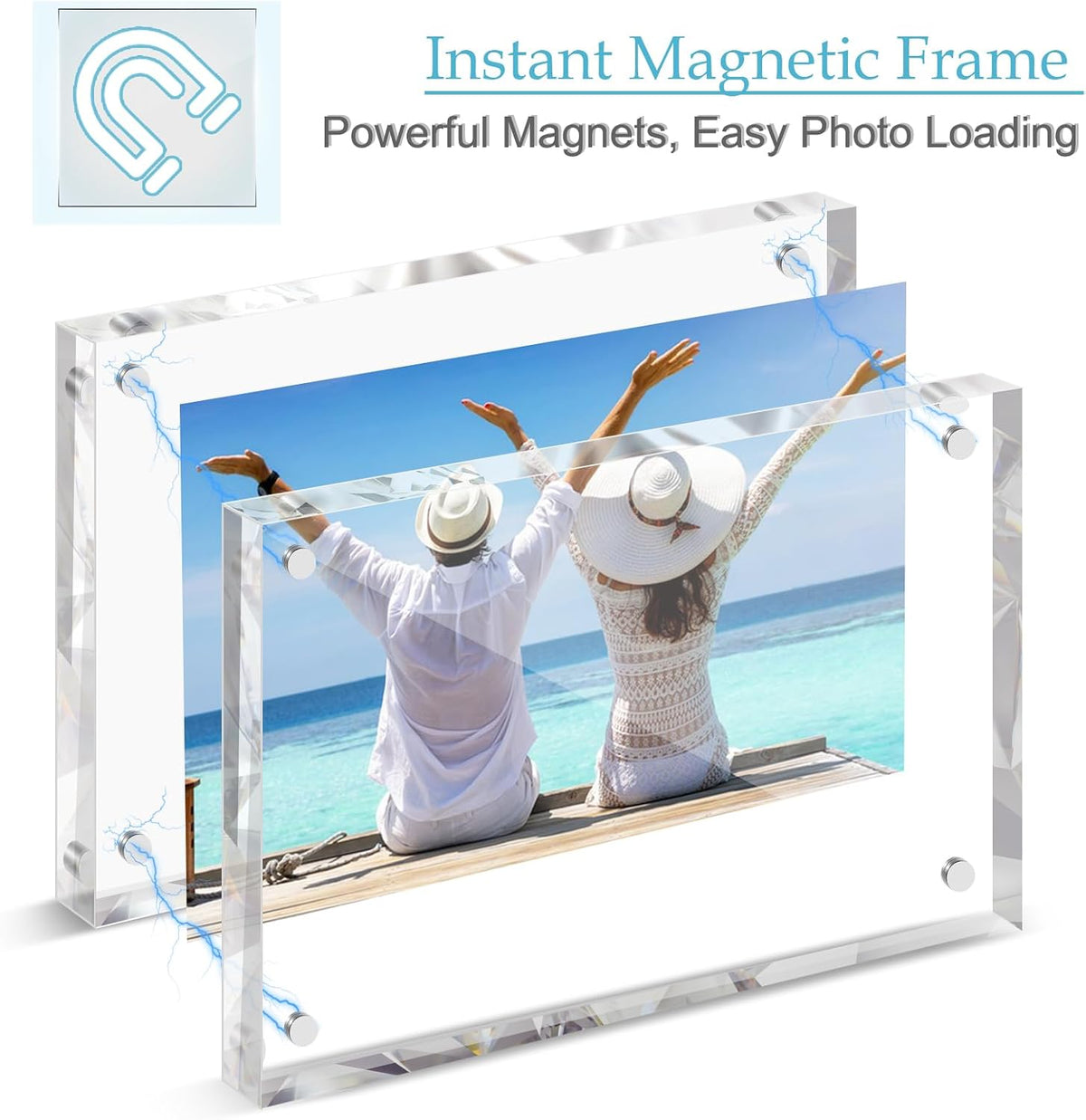 1 Pack 8x10 Acrylic Picture Frames, Premium Acrylic Photo Frame, Double-Sided Magnetic Picture Frames Clear Thickness Lucite Frameless Transparent Square Frame Gift for Home Office Desktop Display