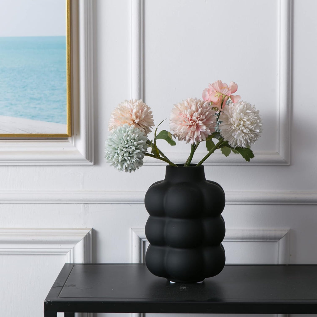 Mowtanco Black Ceramic Vase, Modern Small Vase for Centerpiece 6.7" Tall