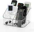 Remote Control Holder, Clear Plastic Remote Caddy for Desk and Nightstand Storage, Space-Saving Desk Organizer with See-Through Design for Living Room and Desk Accessories, 5 Compartments