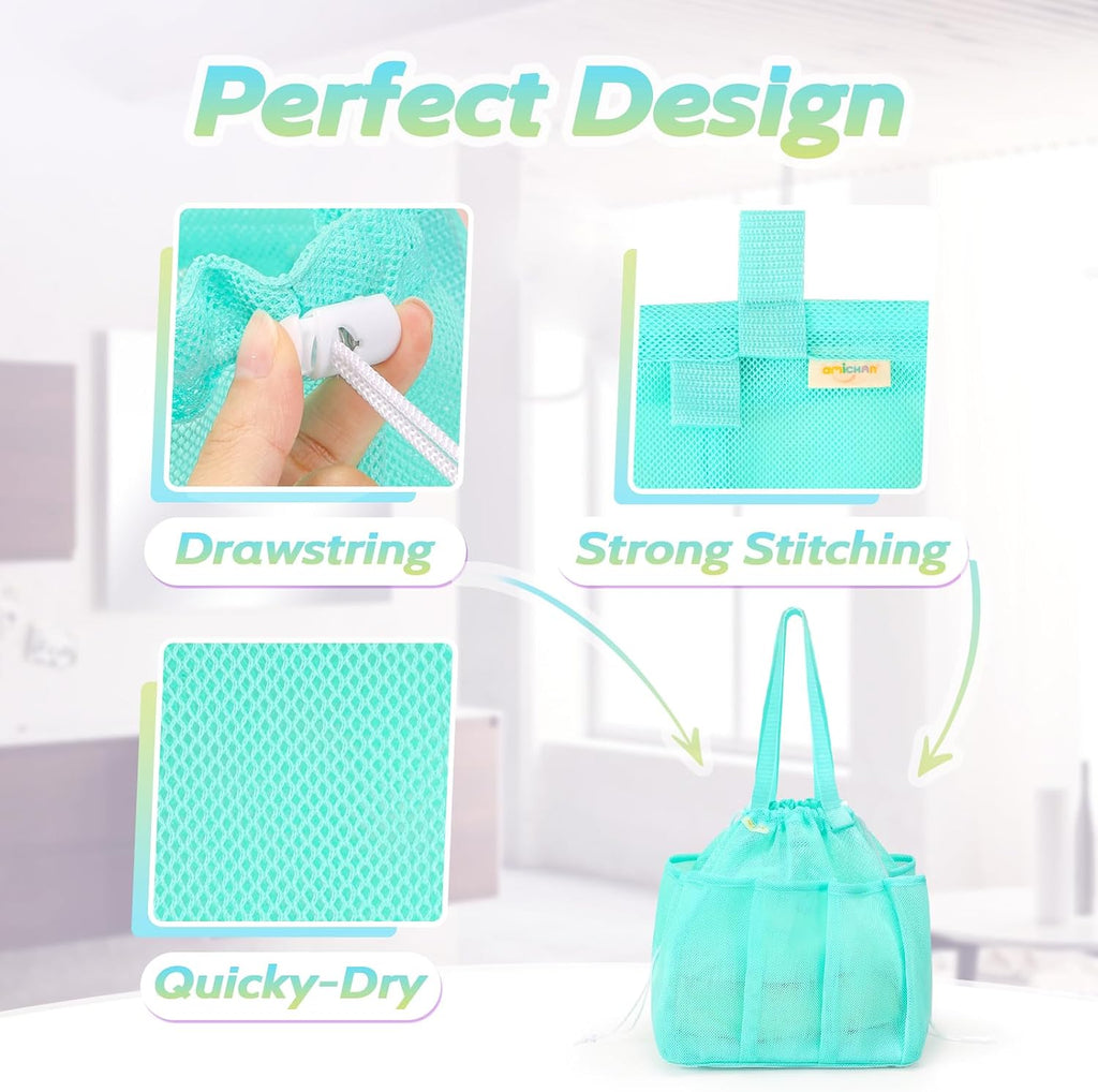 famichan Mesh Shower Caddy Portable, Dorm Room Essentials for College Students Girls and Guys, Blue Large Capacity Shower Bag for Bathroom,Camping,Gym