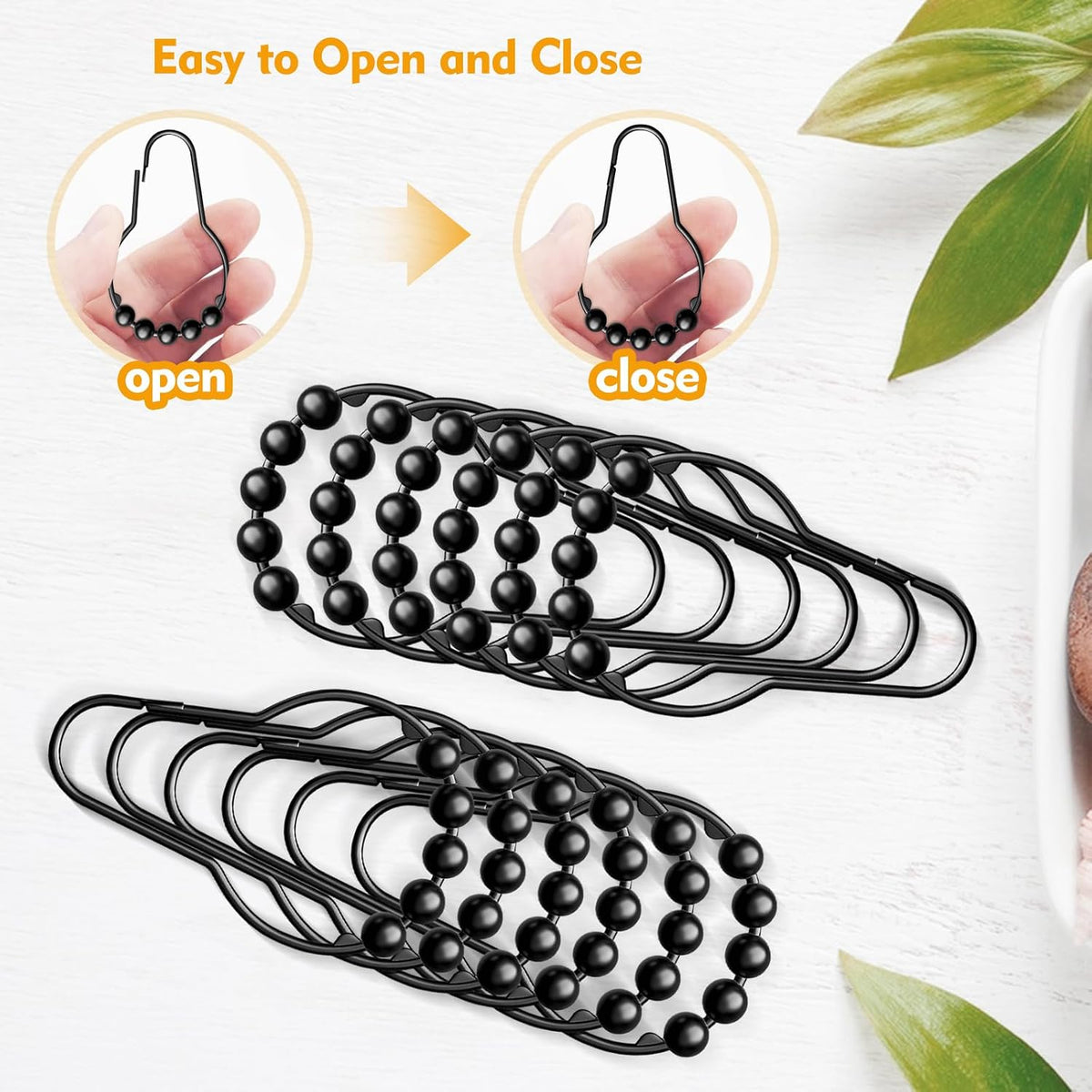 12 PCS Shower Curtain Hooks, Practical Black Shower Curtain Hooks