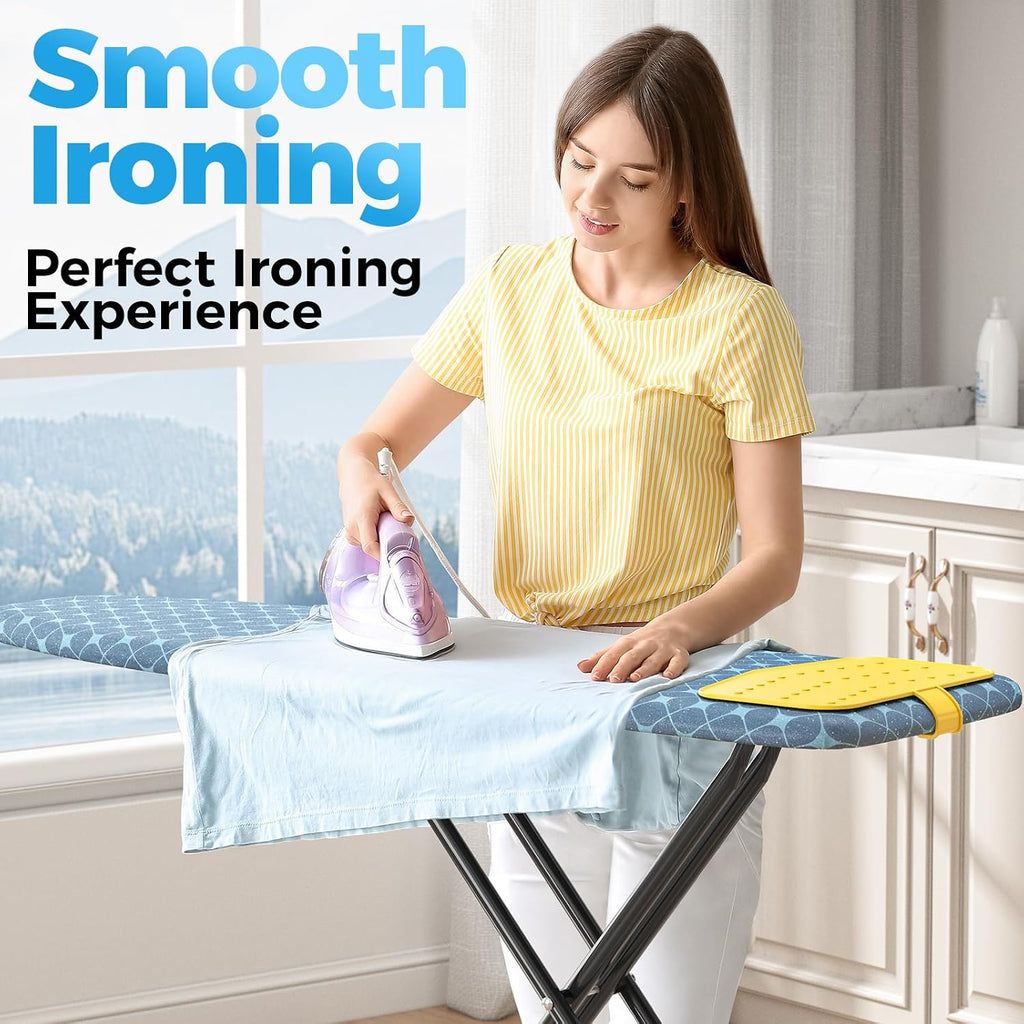 KINGBOARD Ironing Board with Silicon Iron Mat, Heavy Duty Leg 13x43 Yellow
