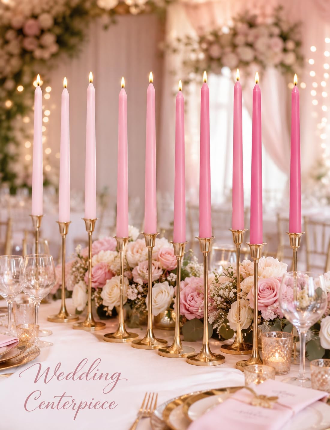Gradient Hot-Pink Taper Candles for Wedding Valentine's Day