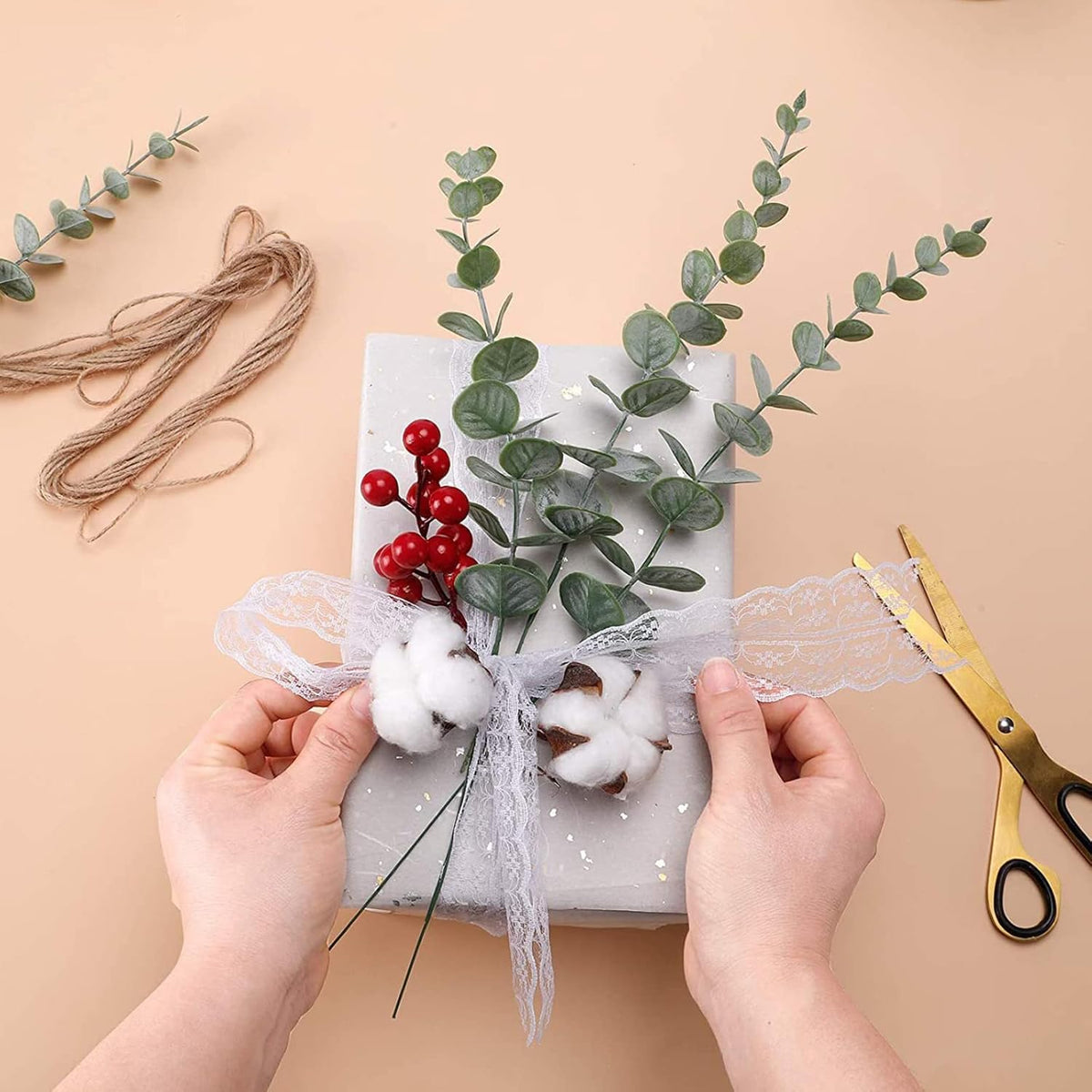 Eucalyptus Stems 12 PCS Artificial Leaves Home Office House Table Decor Wedding Bouquet Ceremony Party Flower Decoration Vase Forever Live Never Fade