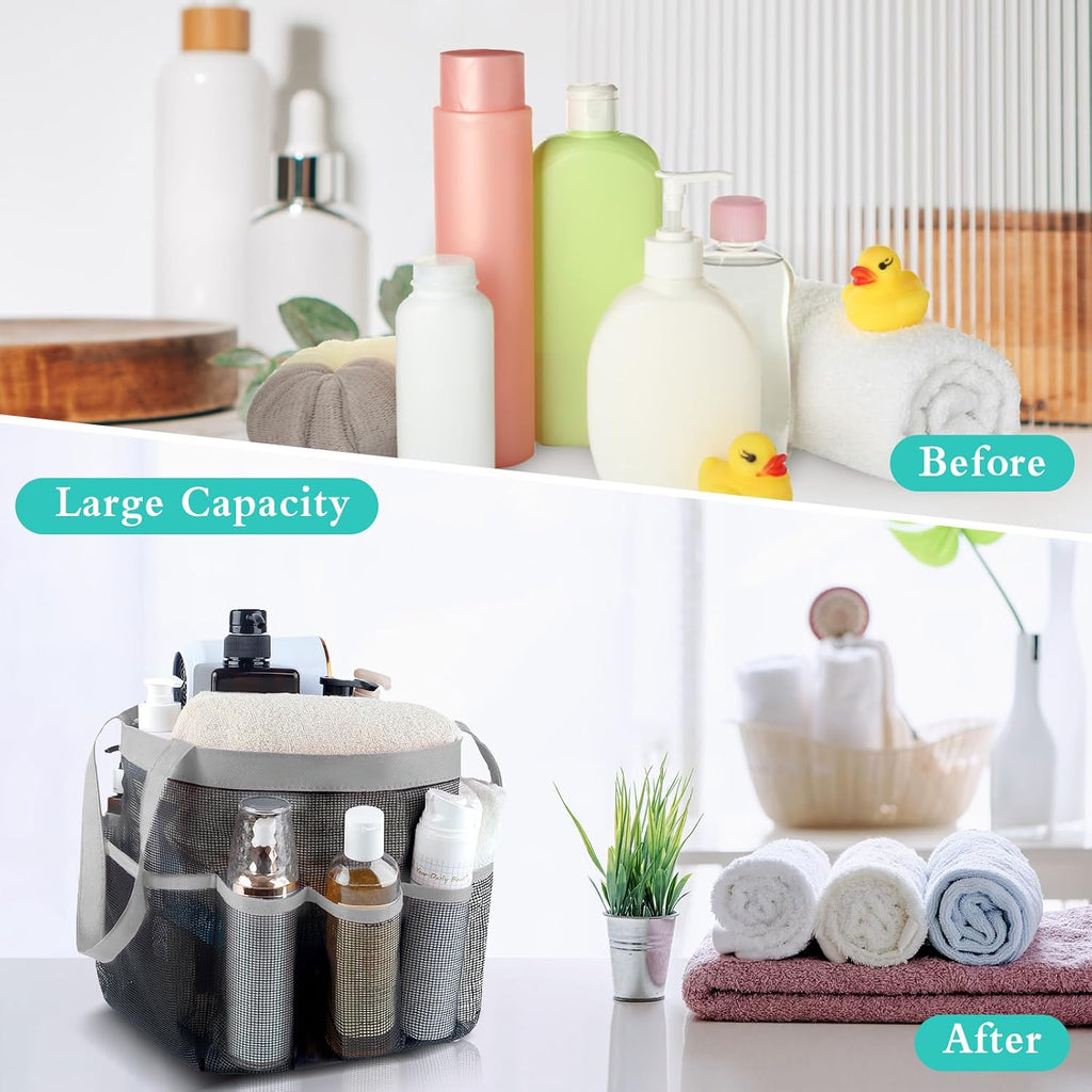 Mesh Shower Caddy Portable - 9 Pockets, Shower Bag for Dorm Room Camping