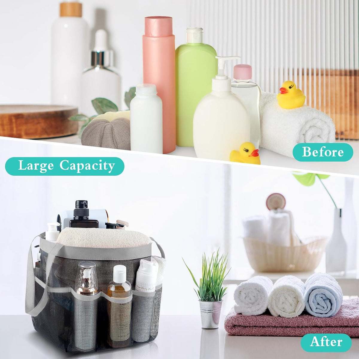 Mesh Shower Caddy Portable - 9 Pockets, Shower Bag for Dorm Room Camping
