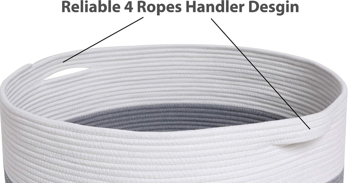 24x24x17 Inch Cottonphant Extra Large Round Blanket Basket for Living Room, Open Woven Cotton Rope Storage Basket, Jumbo Bin for Bedroom Playroom, Grey