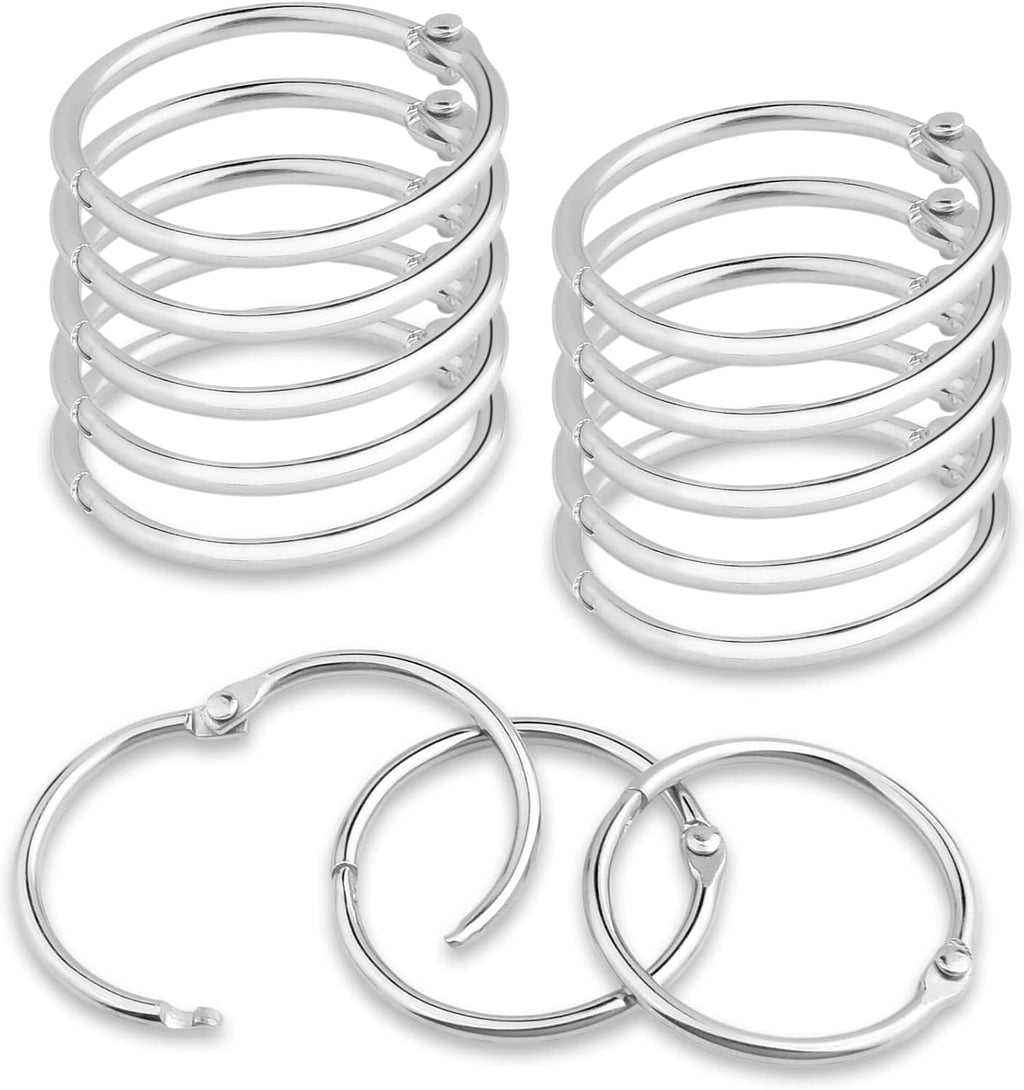 CooBigo 50 Pack Binder - 1-1/4-Inch Metal Ring Holder for Loose Leaf Paper, Index Card, Flash Card Organizer, Keychain - Silver