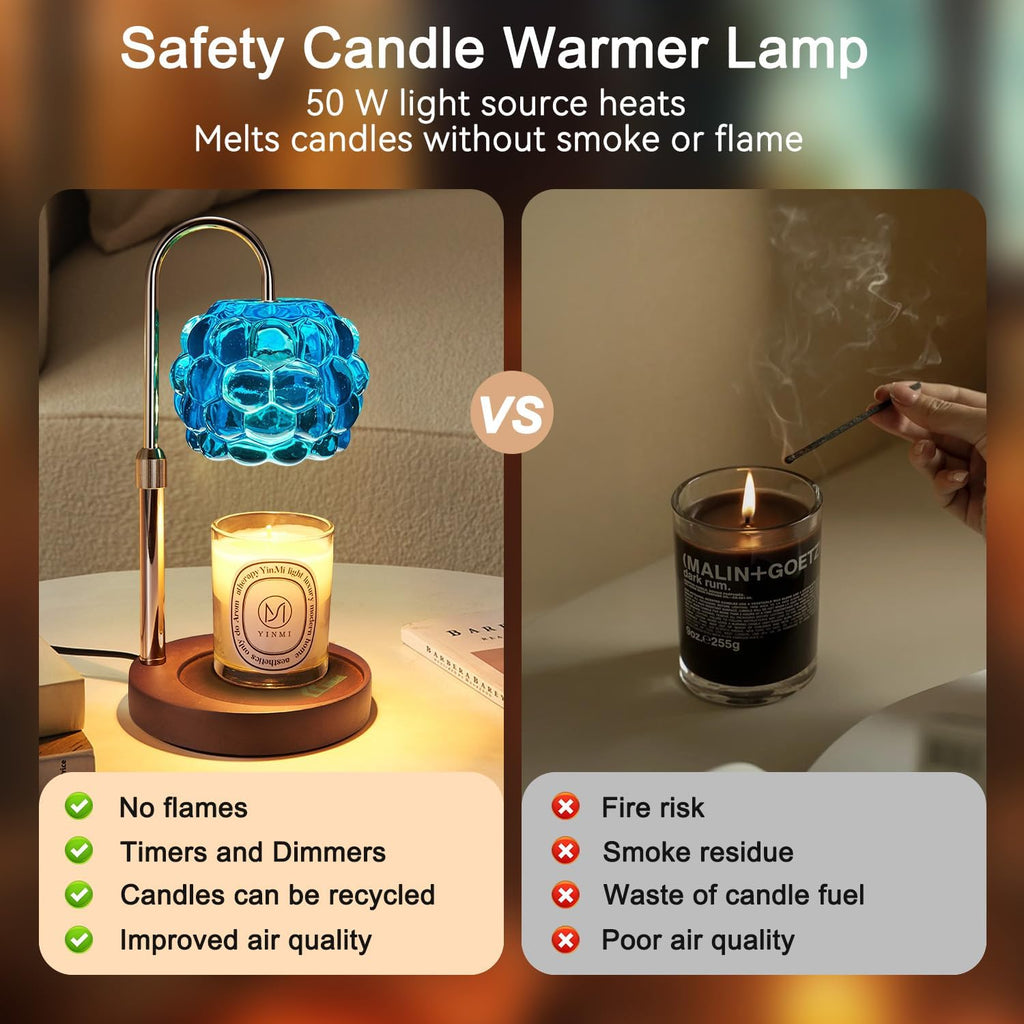 Candle Warmer Lamp with Timer Adjustable - Height Candle Warmer, Dimmer, Vintage Glass Wax Melting Lamps for Home Decor, for Candles in Jars with 2 Bulbs