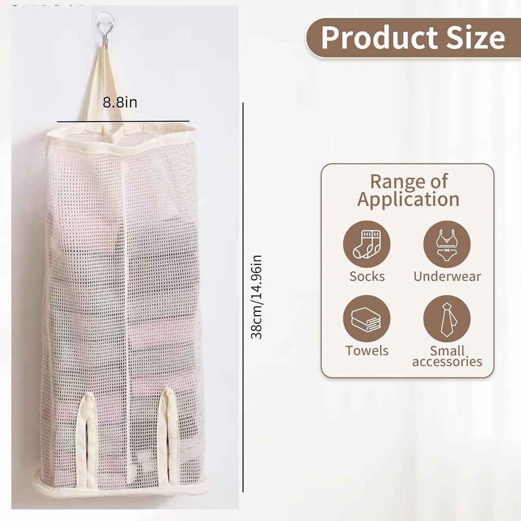 Hanging Sock Storage Bag,Sock Underwear OrganizerWall Mount Multifunctional Bag,Saver Kitchen Storage Holder,Hanging Closet Organizer,for Storing Socks Ties Plastic Bag 3PCS (Beige)