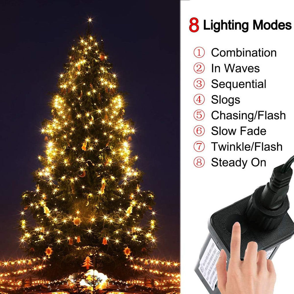 Indoor Christmas String Lights - 220 LEDs 82ft/25m Memory Function 8 Modes End-to-End Plug in Outdoor Waterproof Decorative Fairy Twinkle Xmas Lights for New Year/Tree/Wedding/Patio/Home - Warm White