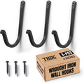 THDC Single Prong Wrought Iron Hooks, Vintage Hand Forged Iron Curved Metal Fasteners – Decorative Colonial Wall Décor, Heavy Duty Wall Hooks, Hangers for Keys, Coats, Robe, Bags, Home, Kitchen (3)