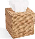 Livelab Rattan Tissue Box Cover, Square Hand Woven Natural Wicker Tissue Box Holder, Decorative Facial Napkin Holder Tissue Box Organizer Dispenser | Natural