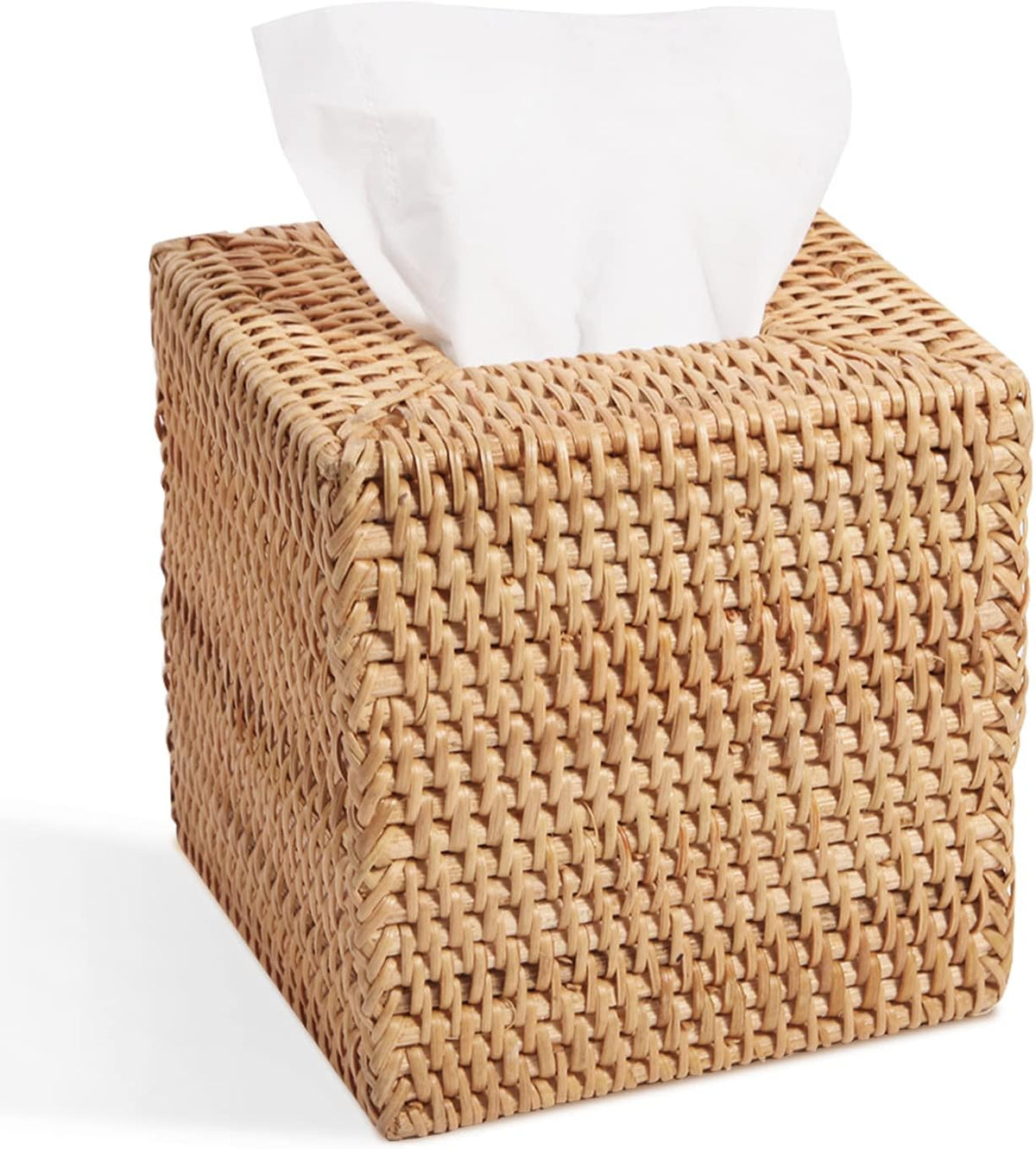 Livelab Rattan Tissue Box Cover, Square Hand Woven Natural Wicker Tissue Box Holder, Decorative Facial Napkin Holder Tissue Box Organizer Dispenser | Natural