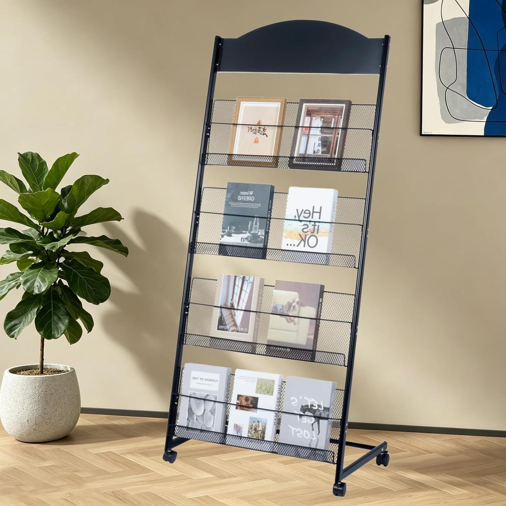 lesolar 4 Tier Floor-Standing Magazine Rack, Book Brochure Display Stand