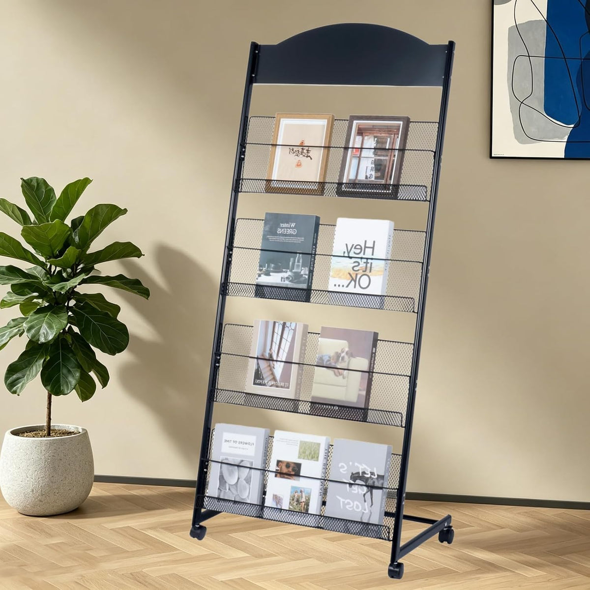 lesolar 4 Tier Floor-Standing Magazine Rack, Book Brochure Display Stand