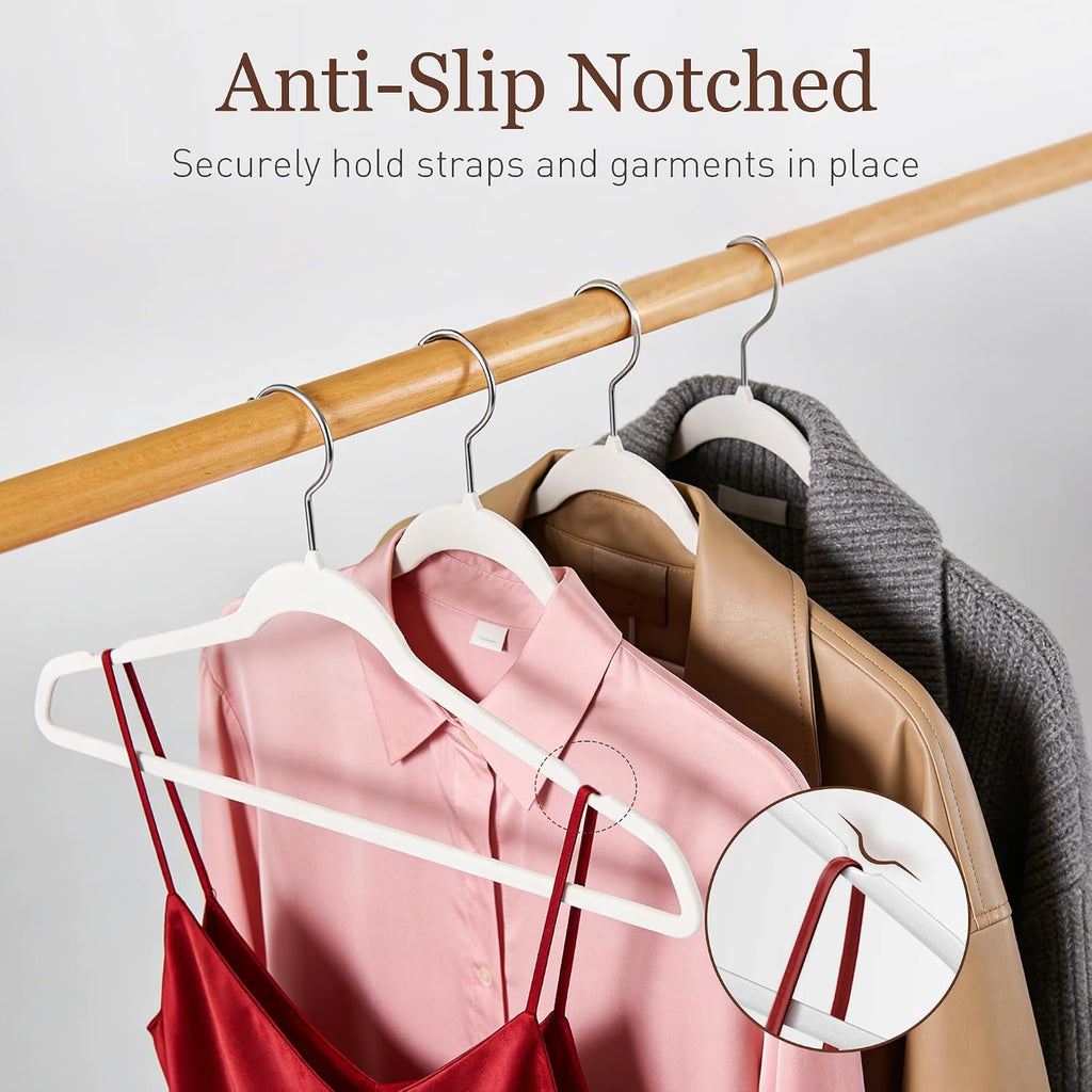 Velvet Hangers 50 Pack, 17.5" Non-Slip Clothes Hangers, White