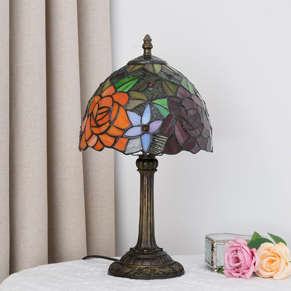 Tiffany Lamp Stained Glass Table Lamp Rose Flower Small Bedside Lamp Living Room Dining Room Office Decoration Desk Lamp Home Decoration Creative Gift