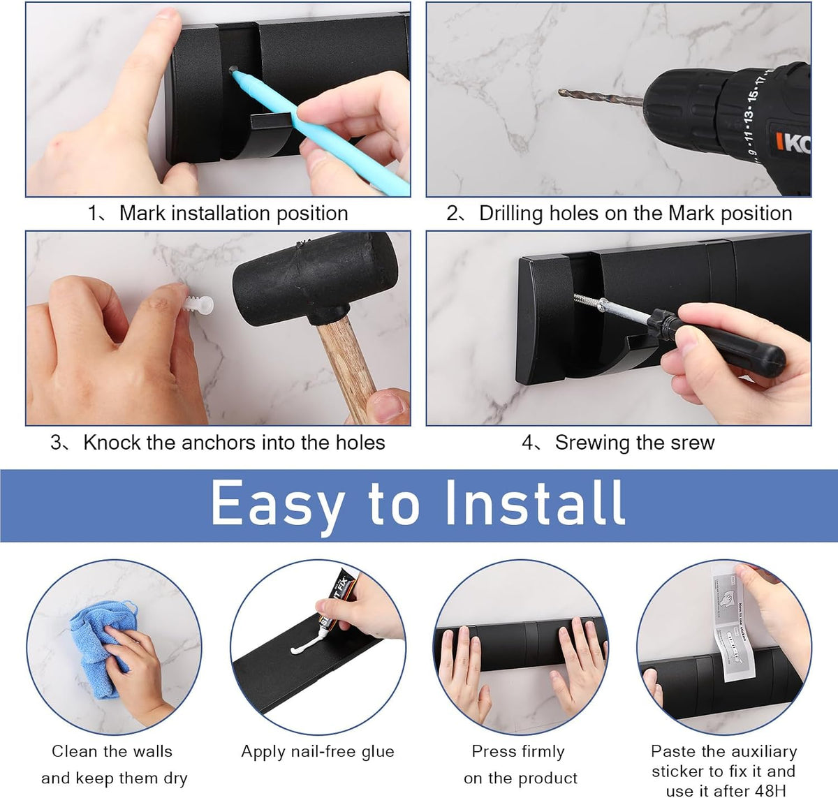 Wesiti 2 Pack Wall Mounted Coat Rack, 5 Foldable Hooks, Black