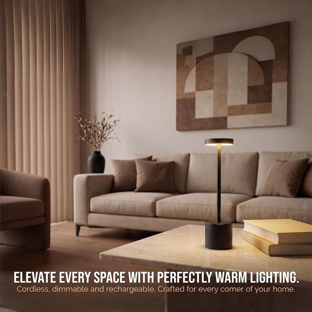 Cordless Table Lamp Set of 2, Black Rechargeable Table Light