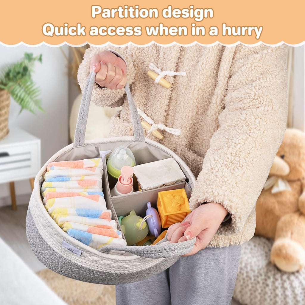 PHILORN Diaper Caddy Organizer, Cotton Rope Diaper Caddy Basket