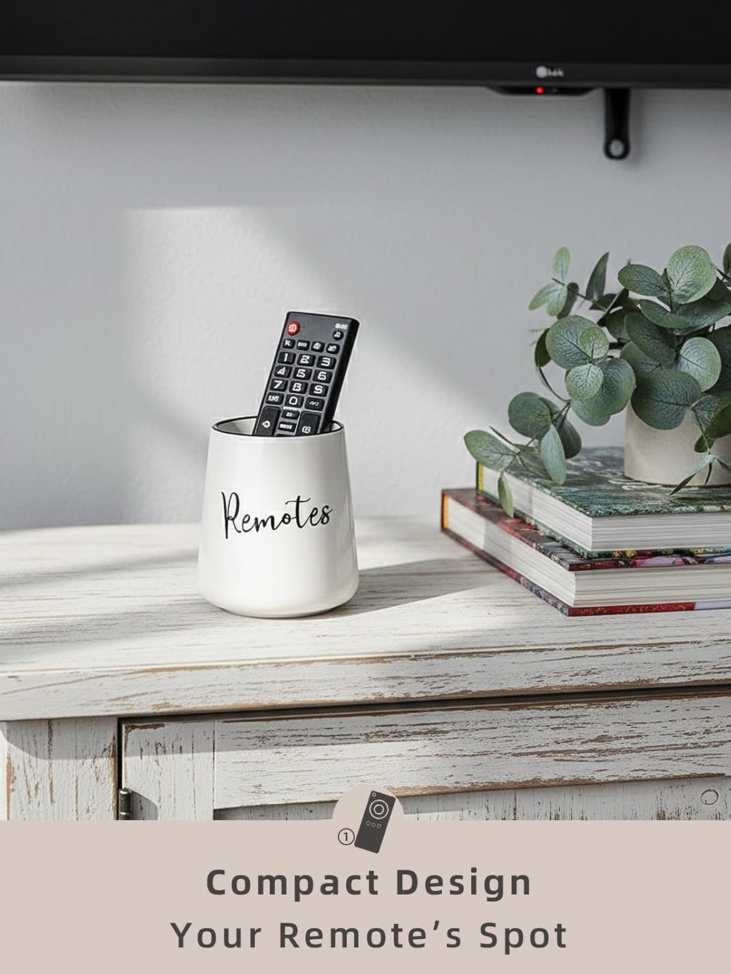 LEETOYI Ceramic Remote Control Holder, 4.1" Remote Caddy Storage (White)