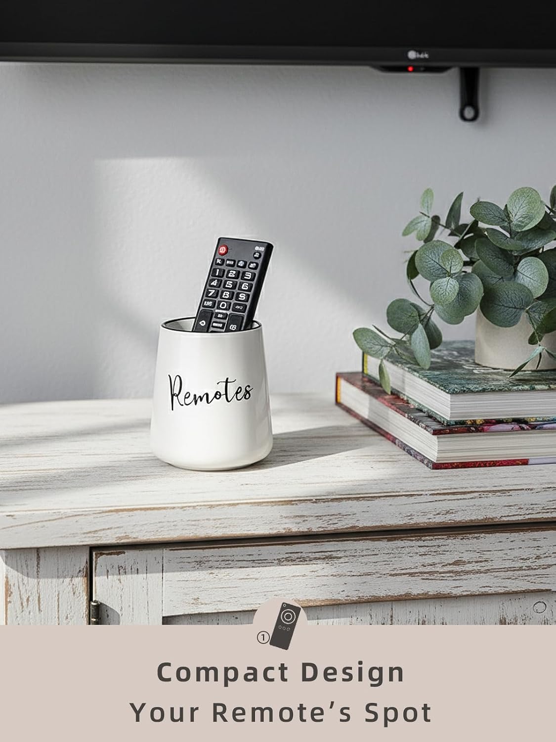 LEETOYI Ceramic Remote Control Holder, 4.1" Remote Caddy Storage (White)