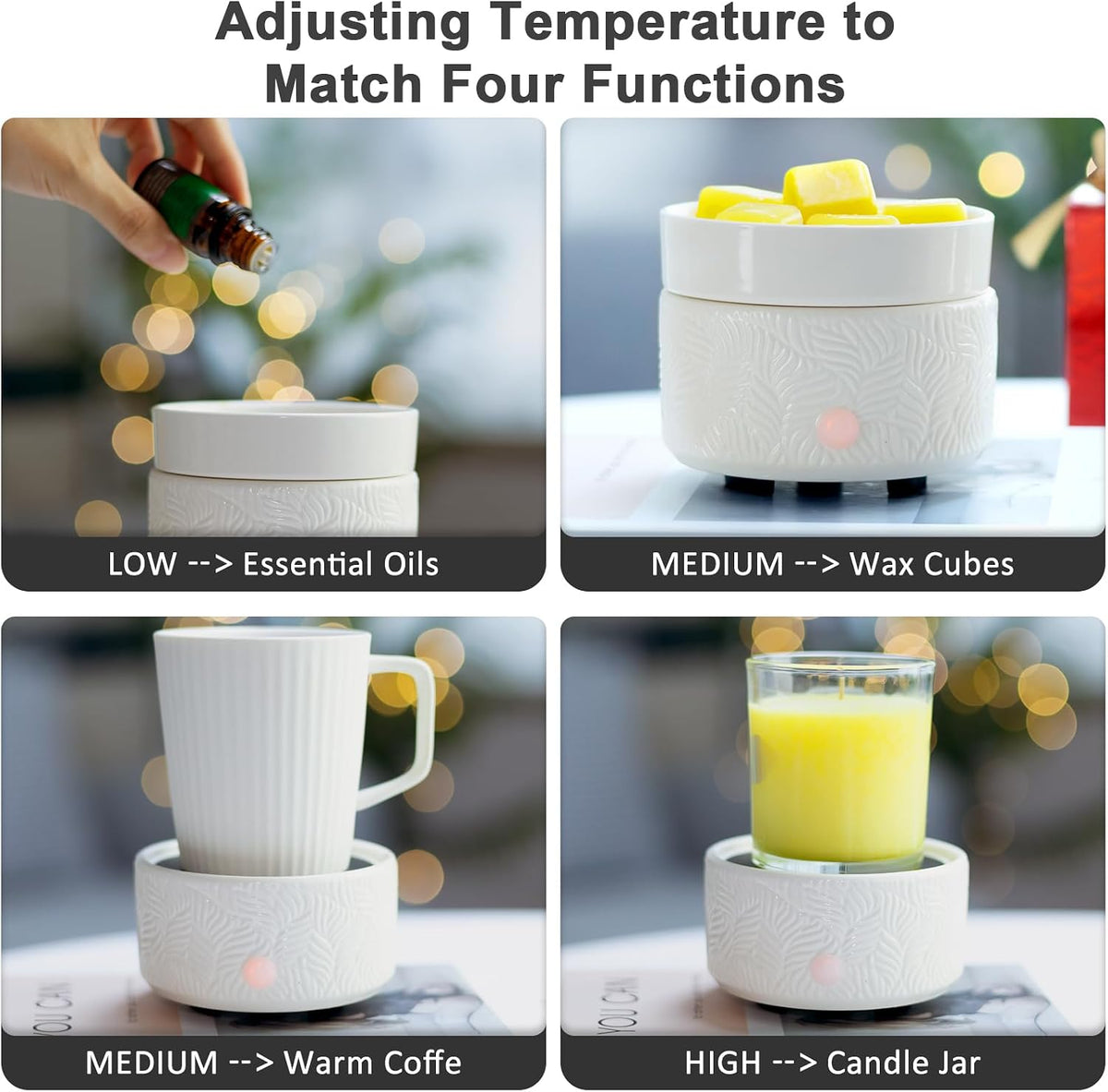 Candle Wax Melts Warmer Burner - Ceramic Essential Oil Warmer 3-in-1 candle warmer Timer Adjust Fragrance Intensity Auto Shut Off for Scented Wax Tart Cube Aromatherapy Home Office Bedroom Decor Gifts