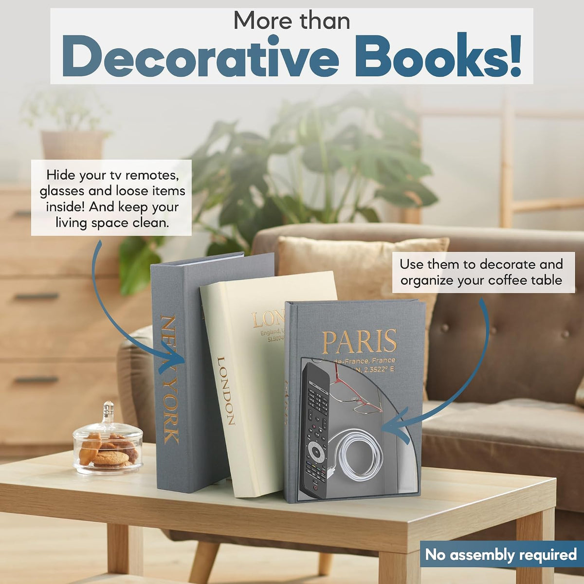 Faux Book Storage Box Set (Set of 3) – Decorative Faux Books with Hidden Storage for Coffee Table Decor, Bookshelf or Mantle – Linen Decorative Book Boxes – Aesthetic Decor for Homes