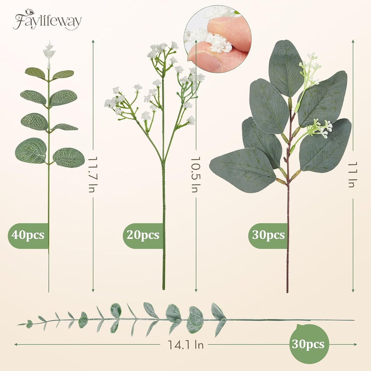 120 Pcs Artificial Eucalyptus & Baby Breath Greenery Stems