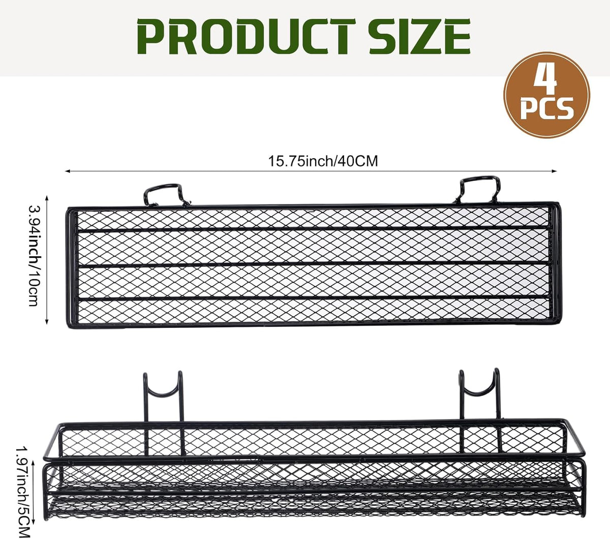 4 Pcs Metal Wire Mesh Basket for Gridwall Black Hanging Wire Mesh Basket with Hook Wall Mounted Organizer for Home Wall Display (Small)