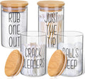 4 Pack Qtip Holder Glass Dispenser with Bamboo Lids for Bathroom Organization, Apothecary Jars for Cotton Ball Holder and Bathroom Canister Storage Great for Cotton Swabs, Balls, Floss, Bathroom Décor