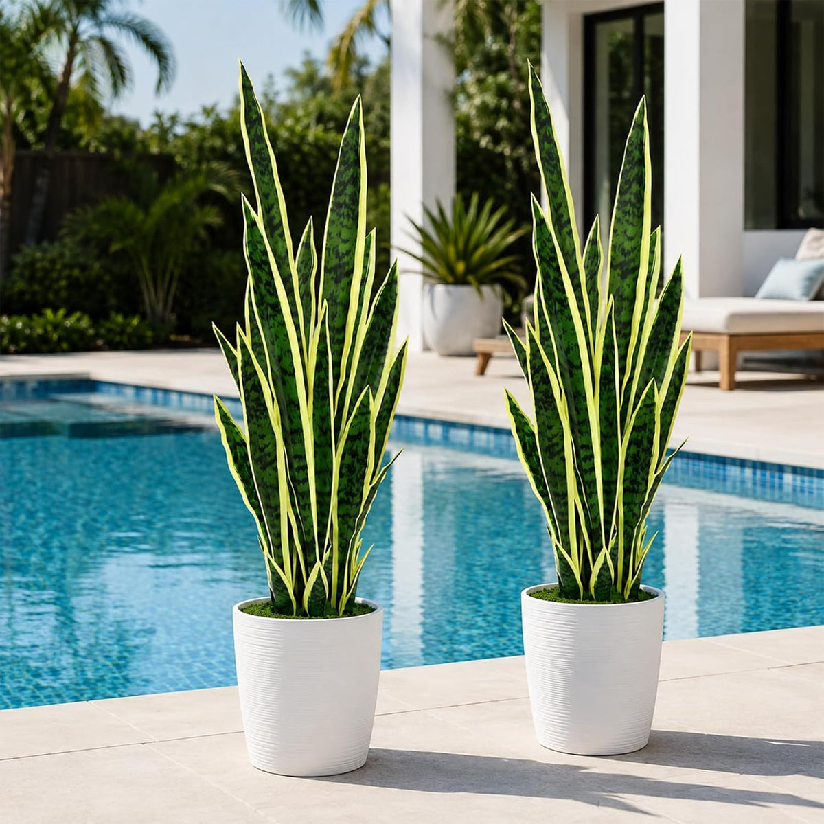 2 Pack Artificial Snake Plant, 24 Leaves Fake Snake Plant UV Resistant, 3FT