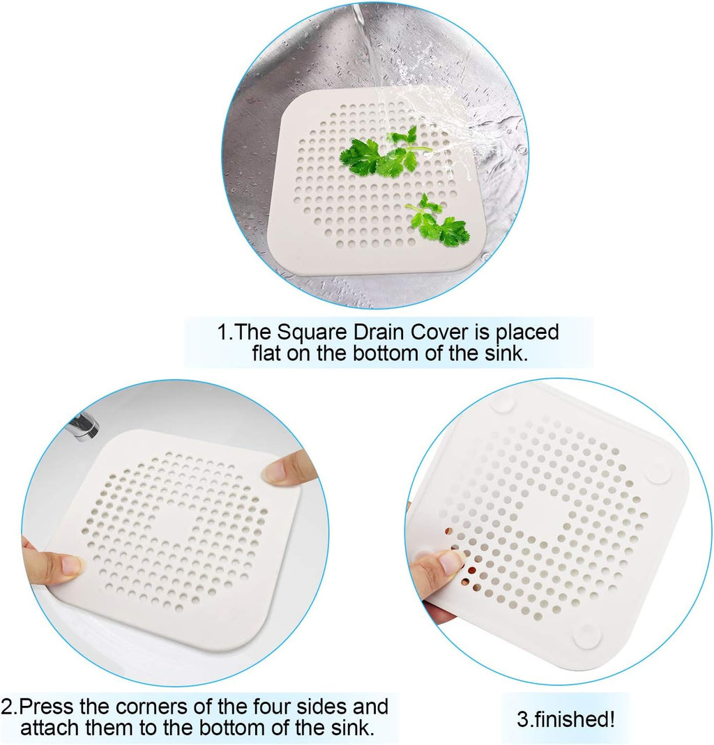 Square Drain Cover for Shower 5.7-inch TPR Drain Hair Catcher (Grey+White)