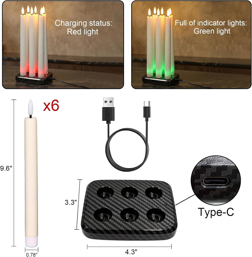 GenSwin Rechargeable Flameless Taper Candles with Charging Base Remote