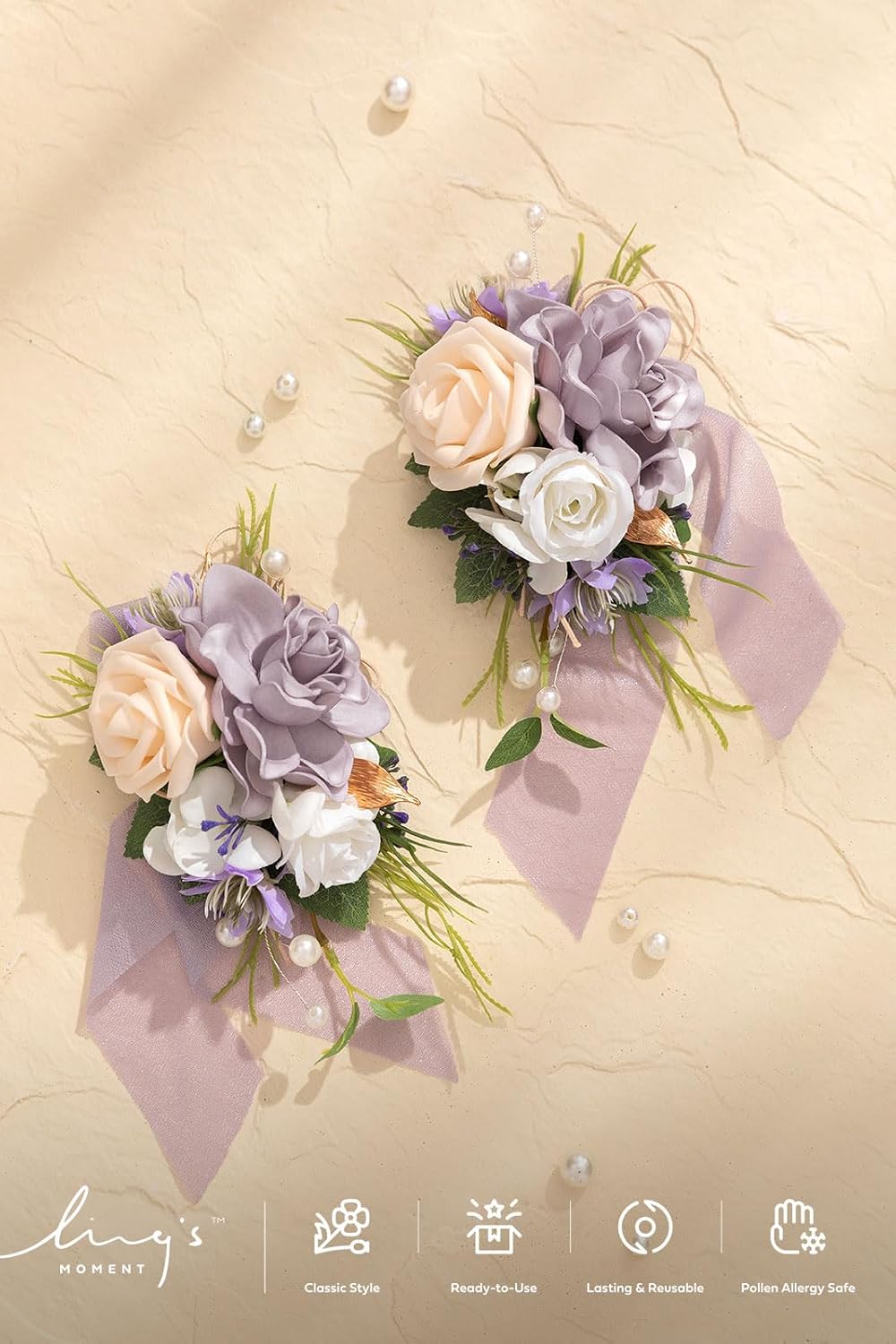 Ling's moment Wedding Wrist/Shoulder Corsage, Lilac Purple, 2pcs