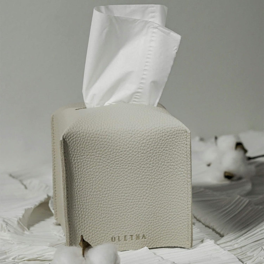 OLETHA Square Tissue Box Cover, Aesthetic Desk Decor, Light Taupe, 2 Pack