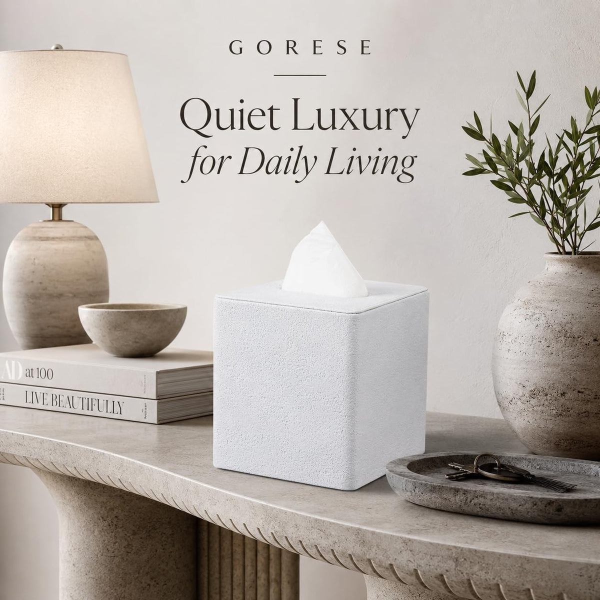 GORESE Travertine Look Square Tissue Box Cover,PU Leather Kleenexs Holder