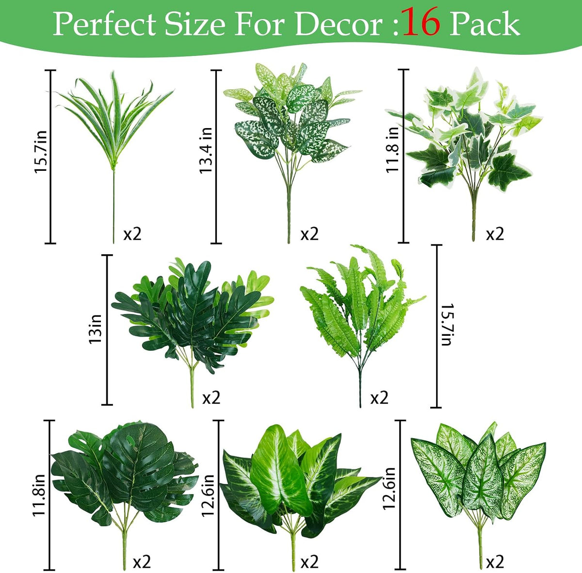 obbsie 16 Bunches Fake Plants Outdoor UV Resistant Artificial Bushes Green Boxwood Shrubs Faux Plastic Plants Greenery Stems for Spring Outdoor Garden Patio Front Porch Yard Home Decor (Pack of 2)