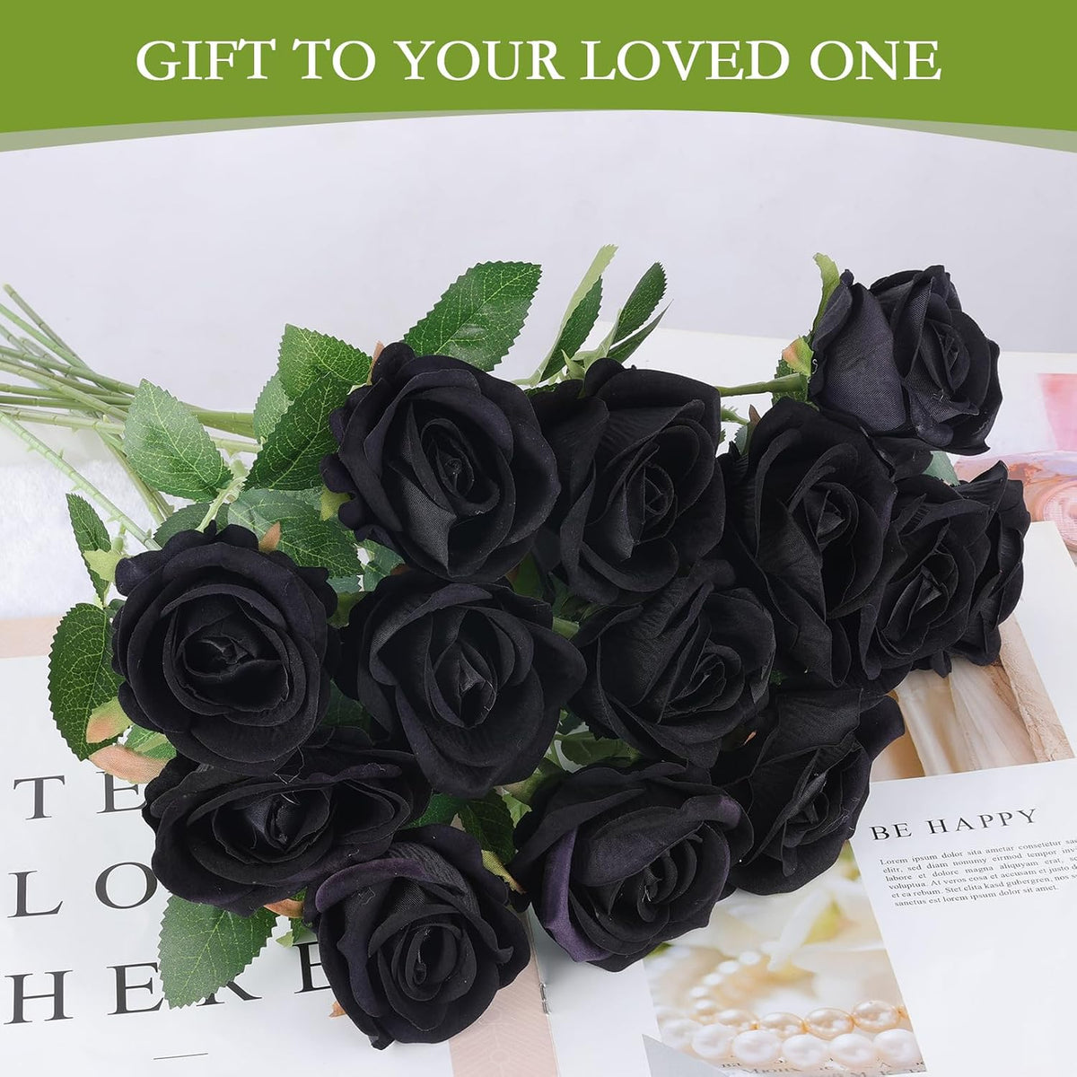 Hananona 50 Pcs Artificial Roses, Realistic Silk Black Flowers Bulk