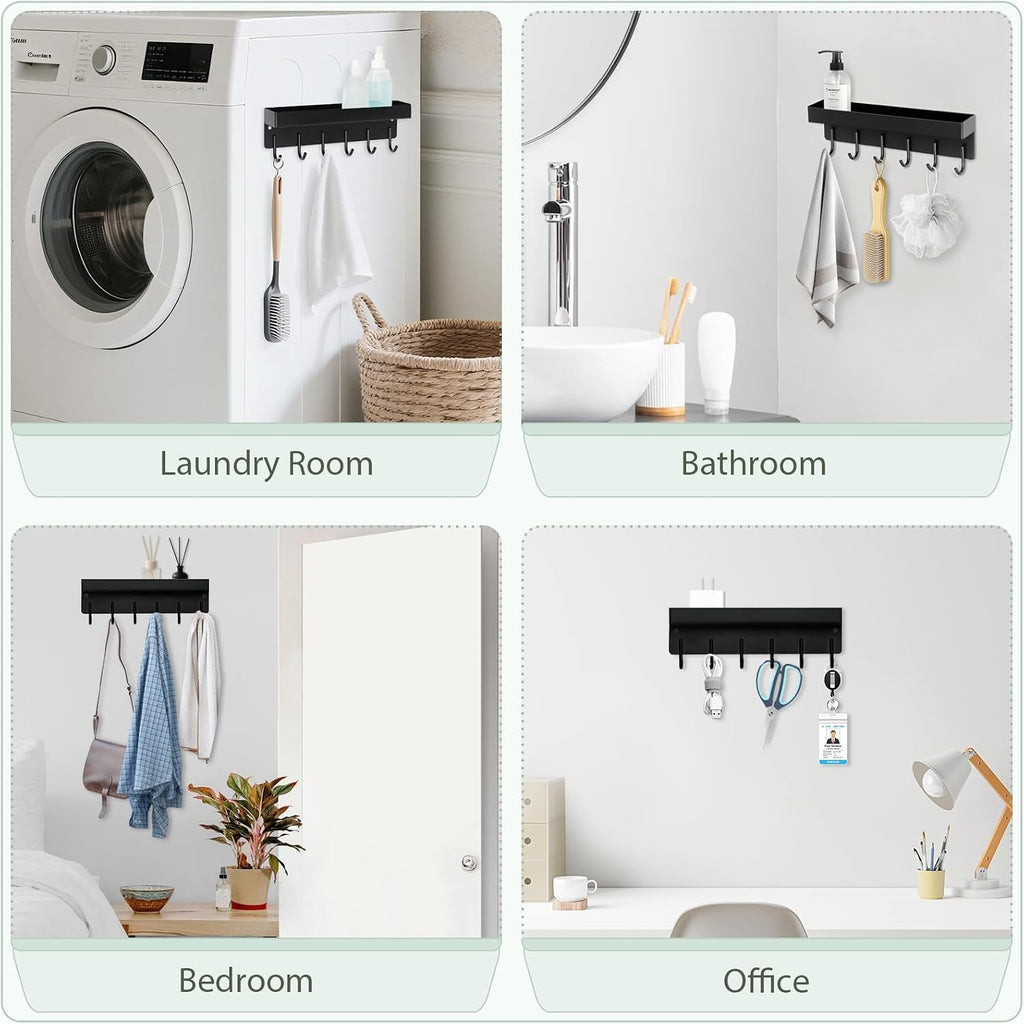 Magnetic Key Holder Wall Mount, Small Key Rack with Tray, Black