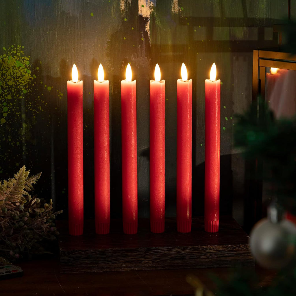 JOIONE Red Flameless Taper Candles with Remote, 6 Pack Flickering Tapers