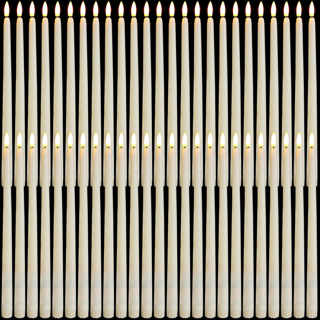 Baquler 50 Pcs 12.4 Ivory Flameless Taper Candles Bulk