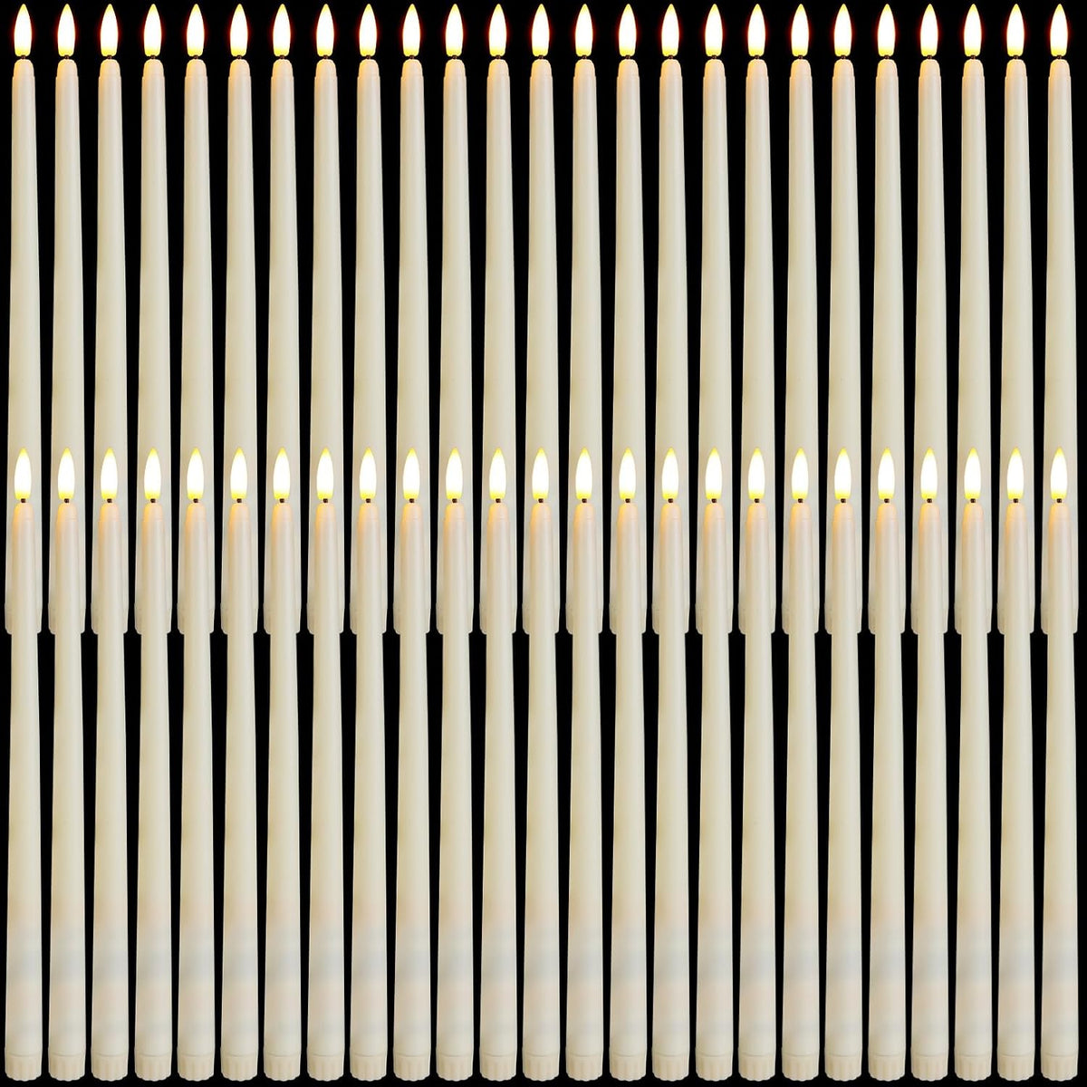 Baquler 50 Pcs 12.4 Ivory Flameless Taper Candles Bulk