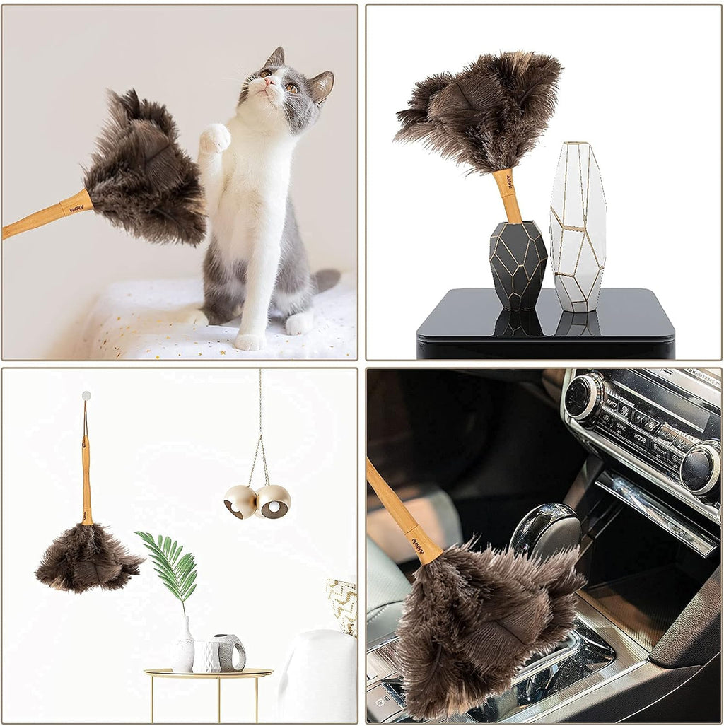 Genuine Ostrich Feather Duster with Wood Handle, 16 inch Gray