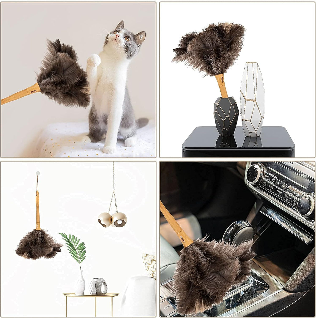 Genuine Ostrich Feather Duster with Wood Handle, 16 inch Gray