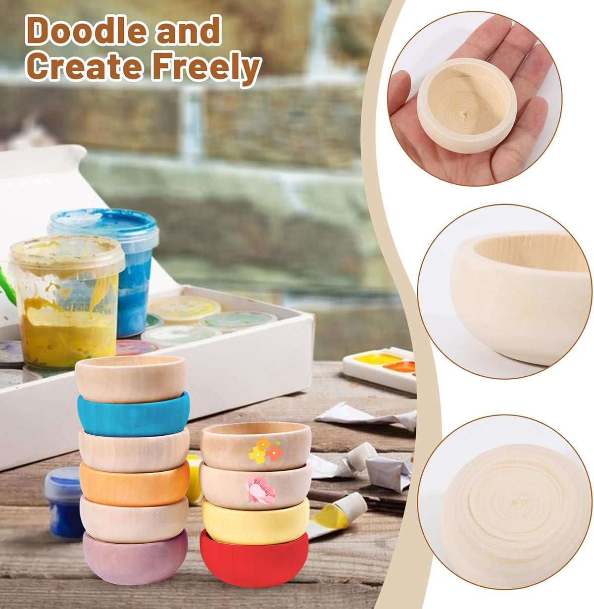 24 Pcs Mini Unfinished Bowl Mini Round Wooden Bowl, 2in diameter