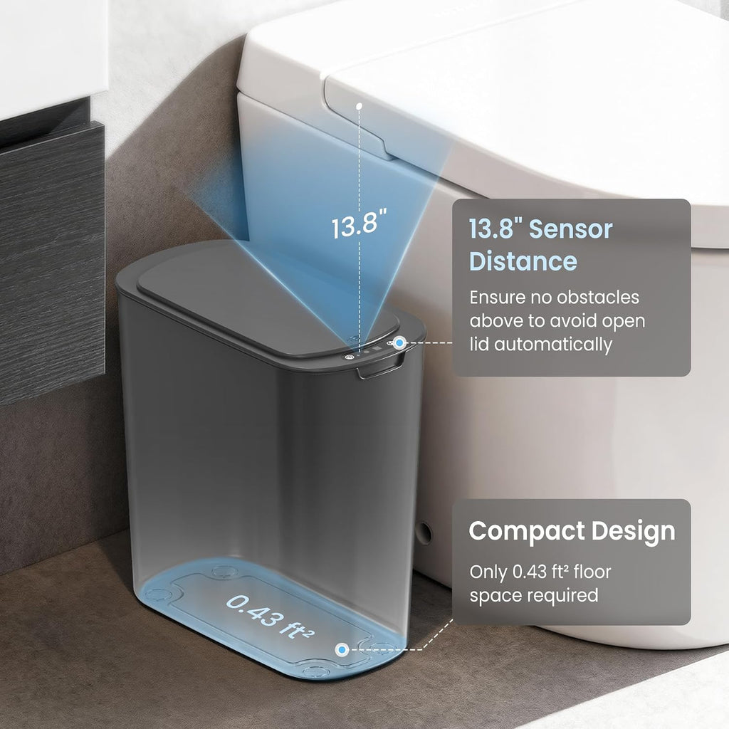 Cesun Automatic Small Bathroom Trash Can with Lid, 2.6 Gallon, Grey